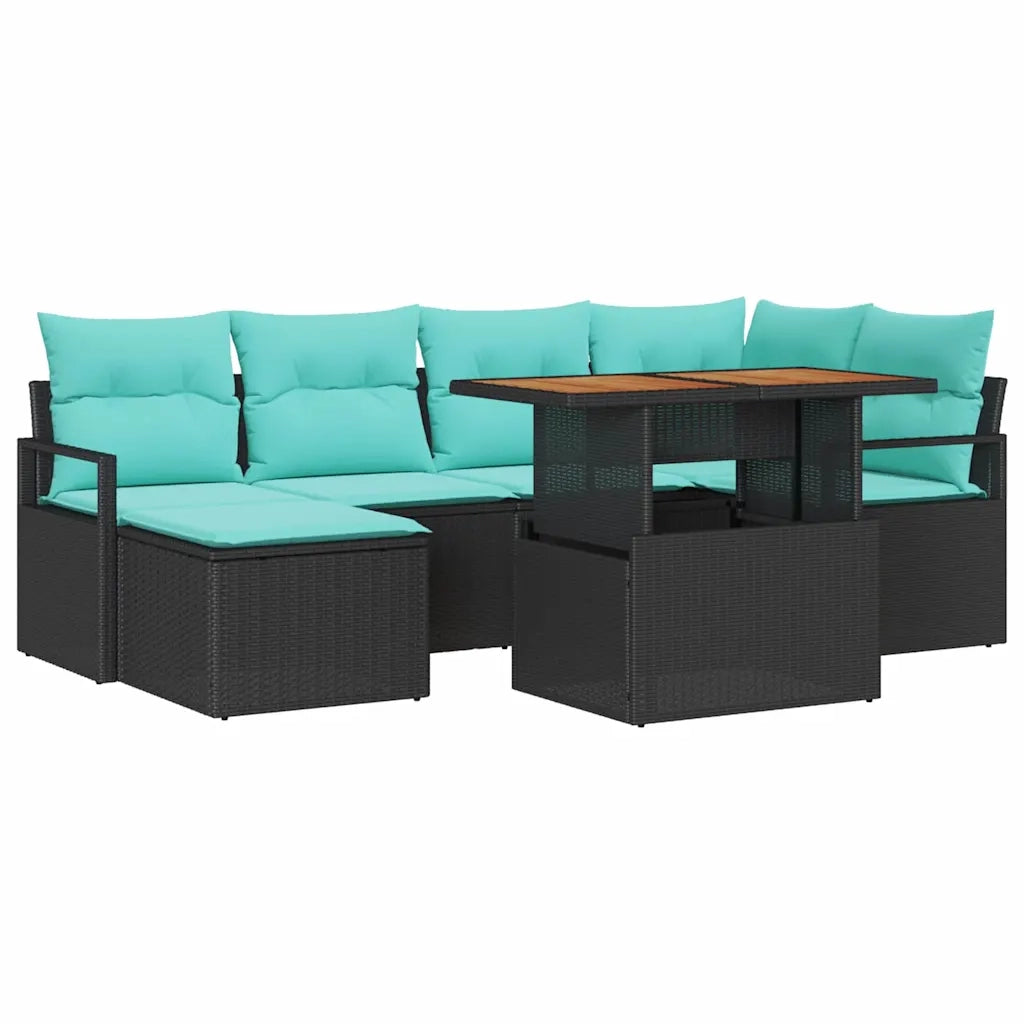 Set da Pranzo per Giardino con cuscino 7 pcs Nero e Verde acqua 3349738