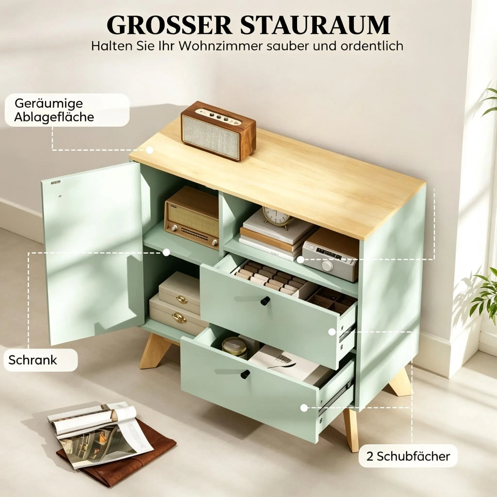 Buffet con 1 anta, 2 cassetti, scomparto aperto e ripiano regolabile