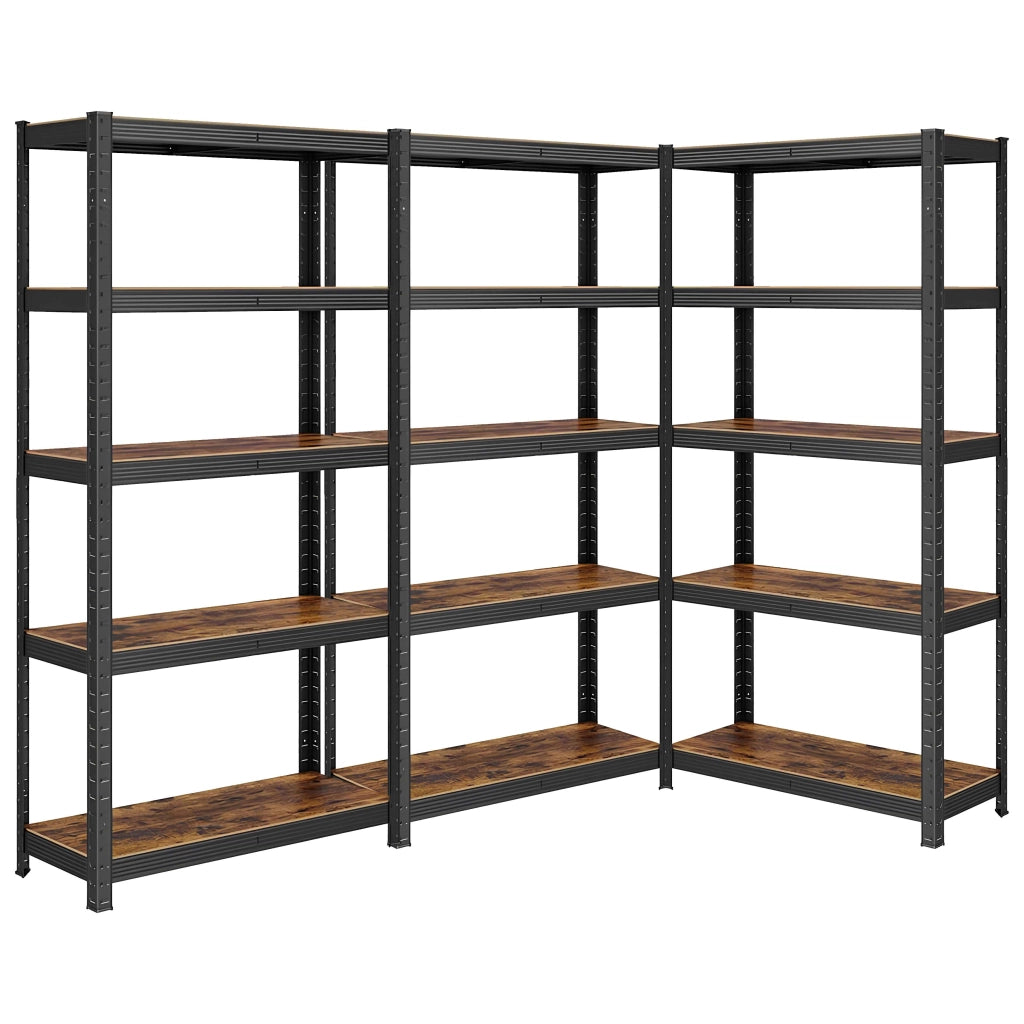 KIT 3 SCAFFALI 5 RIPIANI IN  ACCIAIO E MDF INDUSTRIAL 90x40x180