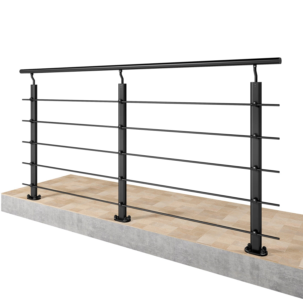 Ringhiera kit in alluminio , Corrimano per scala Lungh. 200 cm, montaggio a pavimento, uso interno ed esterno, nero opaco