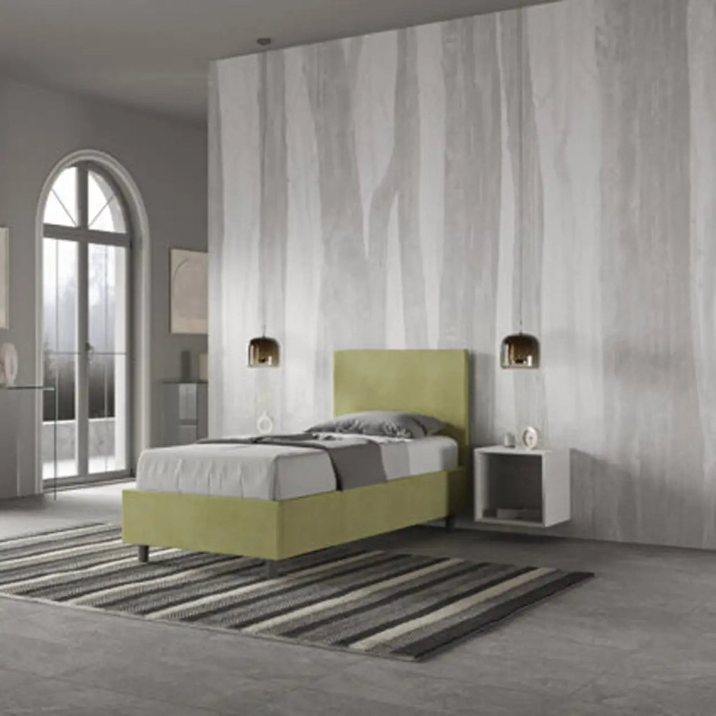 Letto singolo senza rete imbottito 80x200 microfibra tè verde Adele