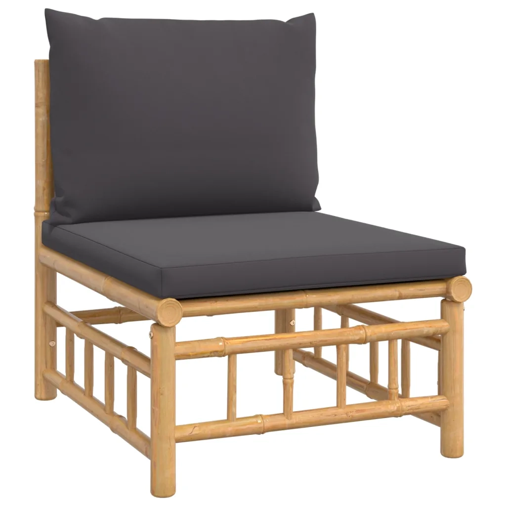 Set Salotto da Giardino 9pz con Cuscini Grigio Scuro Bambù 3155228