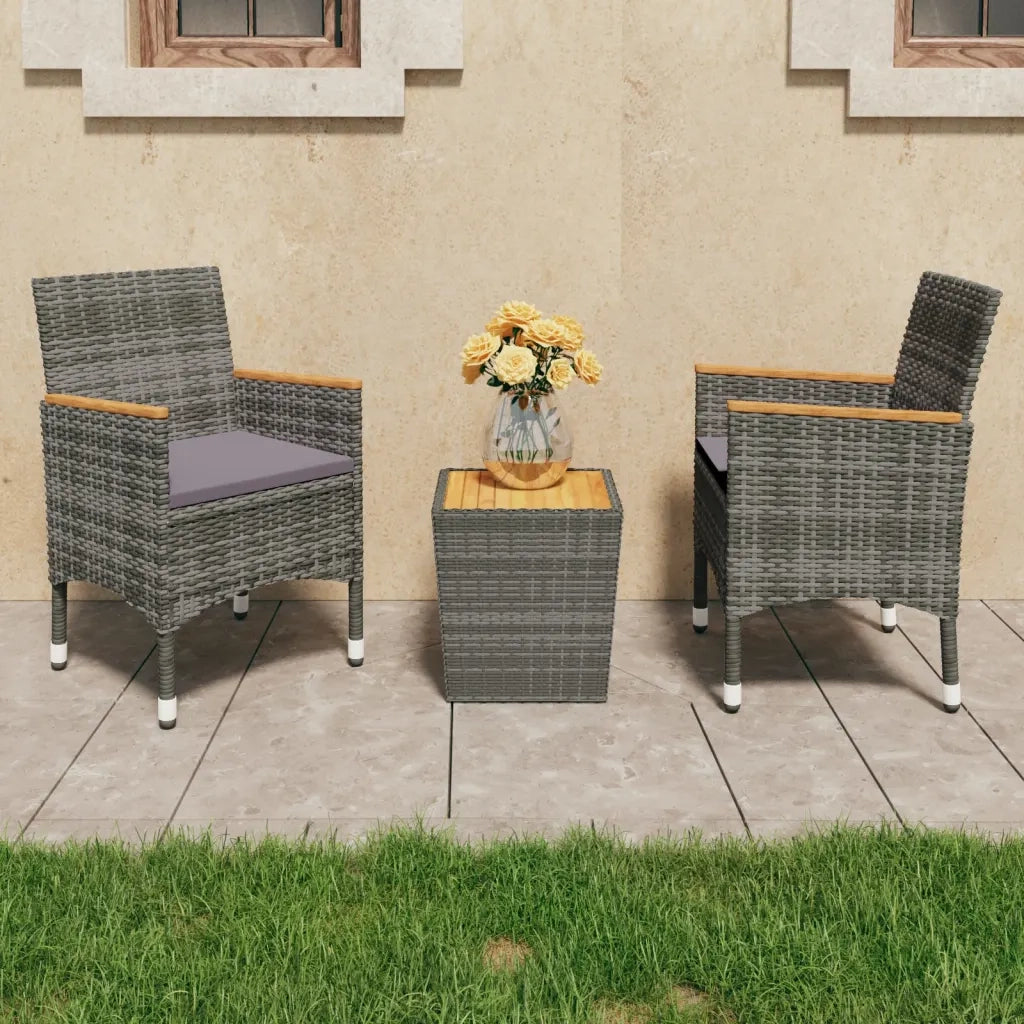 Set da Bistrot 3 pz in Polyrattan e Legno Acacia Grigio