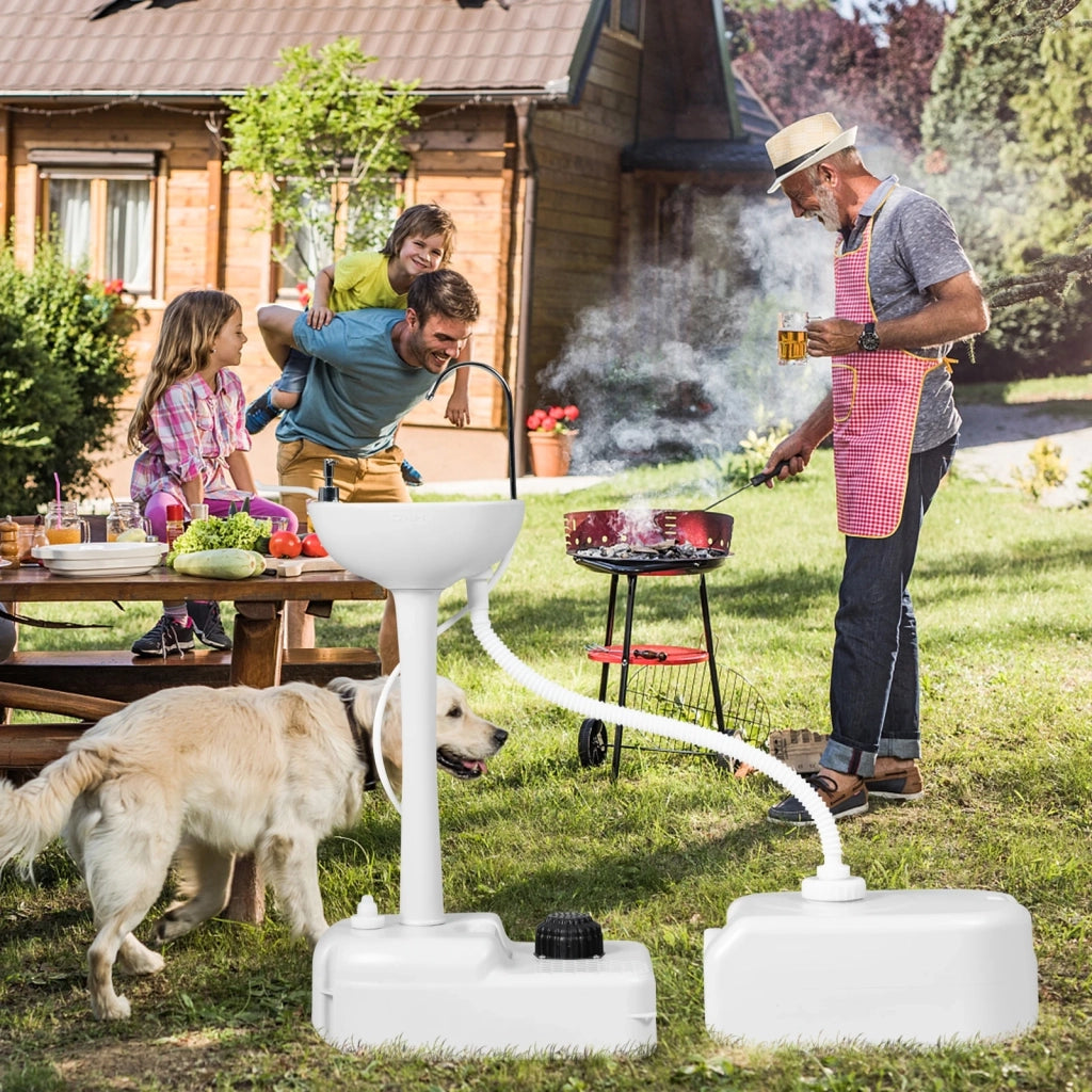 Lavandino Portatile da Campeggio in HDPE con Serbatoio 4.5 Galloni Lavamani da Esterno con Ruote Pratico e Robusto per Giardino e Campeggio