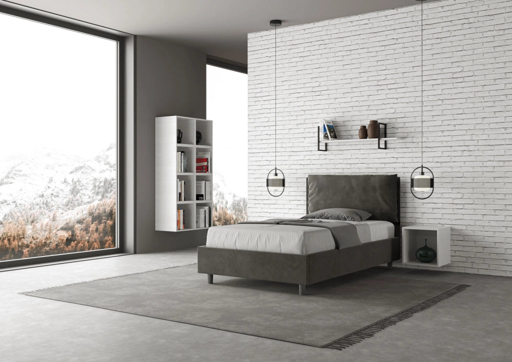 Letto 1 Piazza E Mezzo 130x210 cm con Rete Imbottito in Microfibra Antea Large Grigio