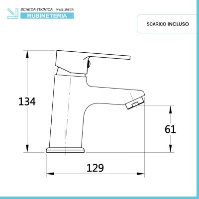 Rubinetto per lavabo cromato in ottone con piletta automatica Prima