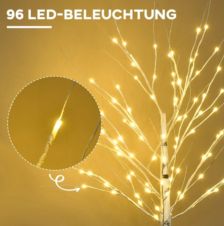 Betulla artificiale con LED, rami flessibili in plastica e metallo, 150 cm, bianca