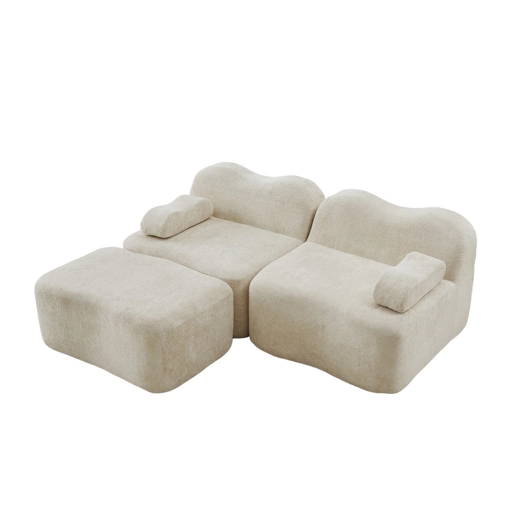 Divano Modulare Angolare 2 Posti con Pouf ¨C Xylo ¨C Beige, Braccioli Mobili