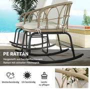Set da giardino in rattan 3 pezzi con 2 sedie a dondolo e tavolino con cuscini, per terrazza e balcone