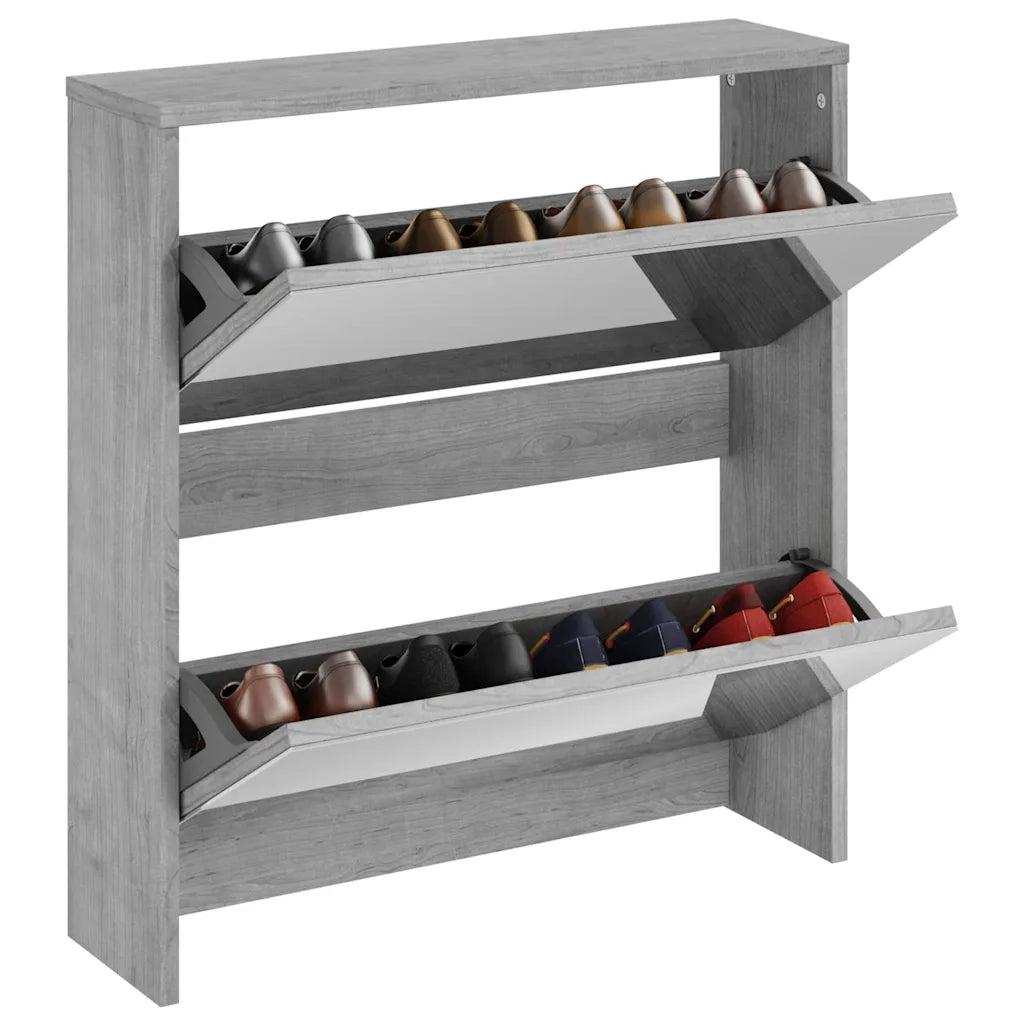 Scarpiera con Specchio a 2 Livelli-Mobile con specchio Grigio sonoma 63x17x67 cm
