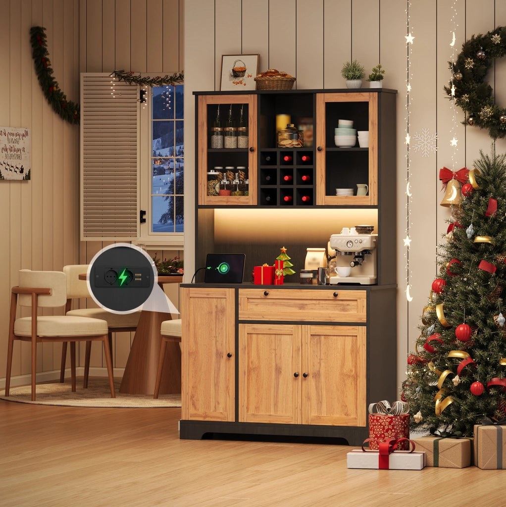 Mobile cucina con LED, prese e portabottiglie 180x105x40 cm