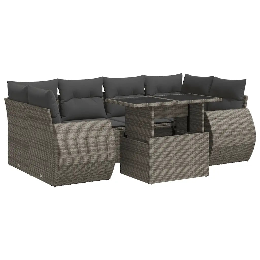 Set Divani da Giardino 7 pz con Cuscini Grigio in Polyrattan 3326591