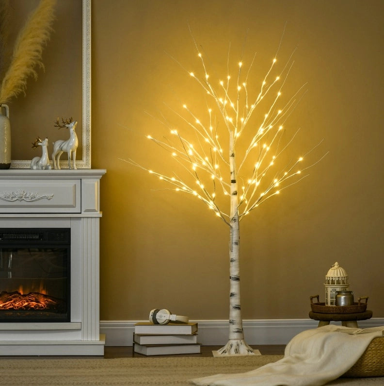 Betulla artificiale con LED, rami flessibili in plastica e metallo, 150 cm, bianca