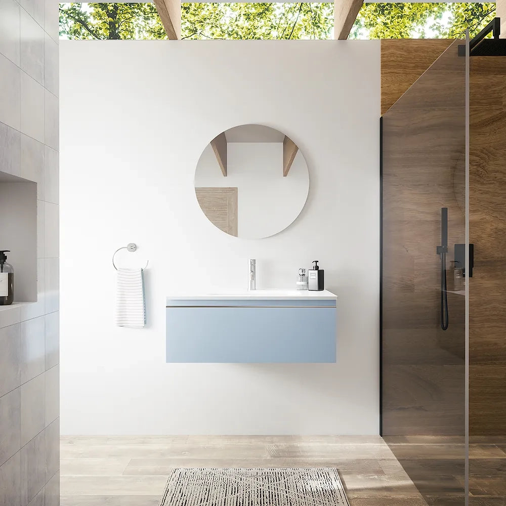 Mobile bagno sospeso 60 cm blu pastello opaco con lavabo | Darwin