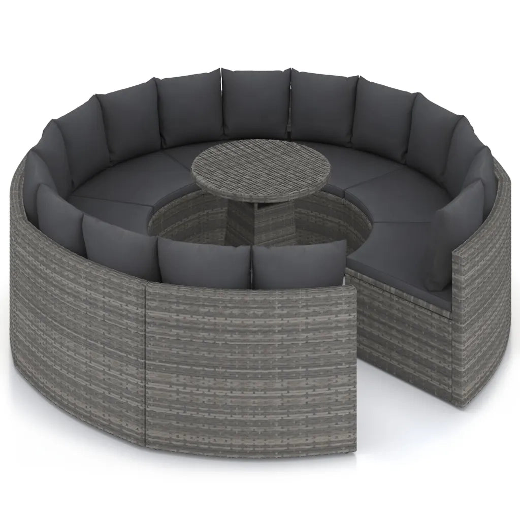Set Divani da Giardino 9 pz con Cuscini in Polyrattan Grigio