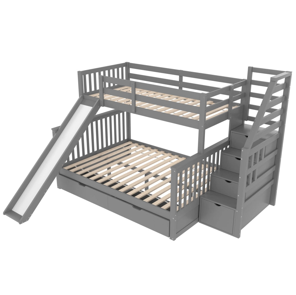 Letto a castello 90x200/140x200 cm con scivolo e cassetti