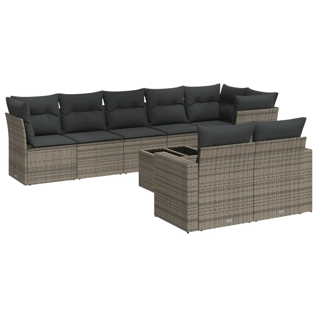 Set Divano da Giardino 9 pz con Cuscini Grigio in Polyrattan 3219220
