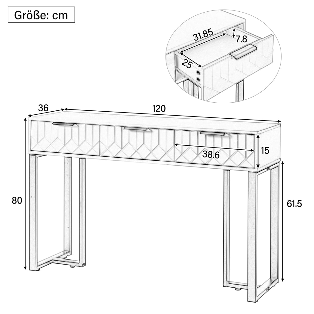 Tavolo consolle con cassetti e piedini regolabili in MDF bianco e nero
