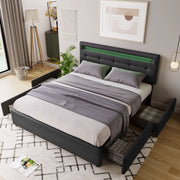 LETTO imbottito con LED e 4 cassetti 140x200 cm grigio