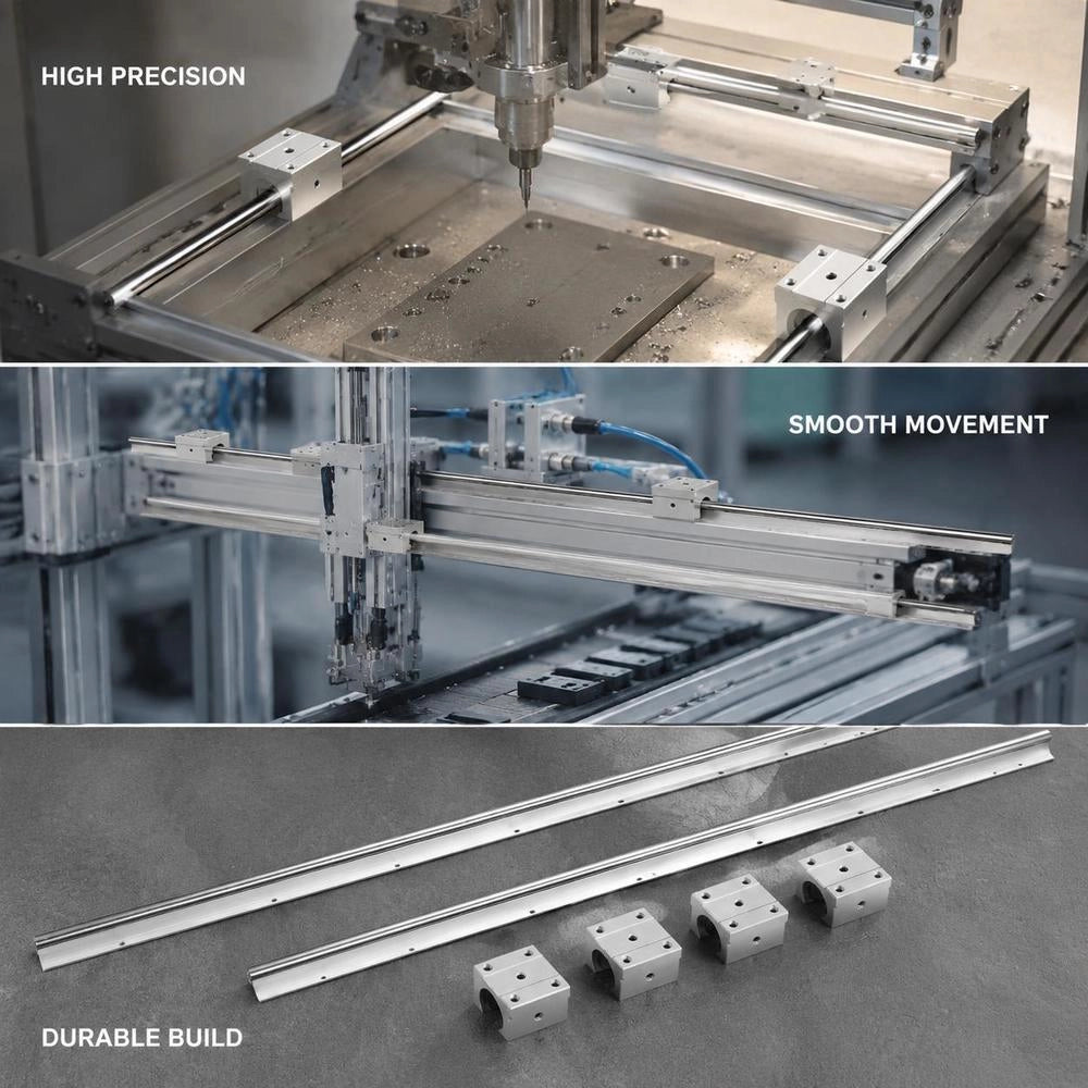 Linear Guide, Linear Rail, 2 Pcs. SBR16-1500mm Carbon Steel Aluminum Guide Rail With 4 Pcs. SBR16UU Sliding Blocks, Linear Bearing, Bearing Block, CNC Parts For 3D Printers, Milling/turning Machines
