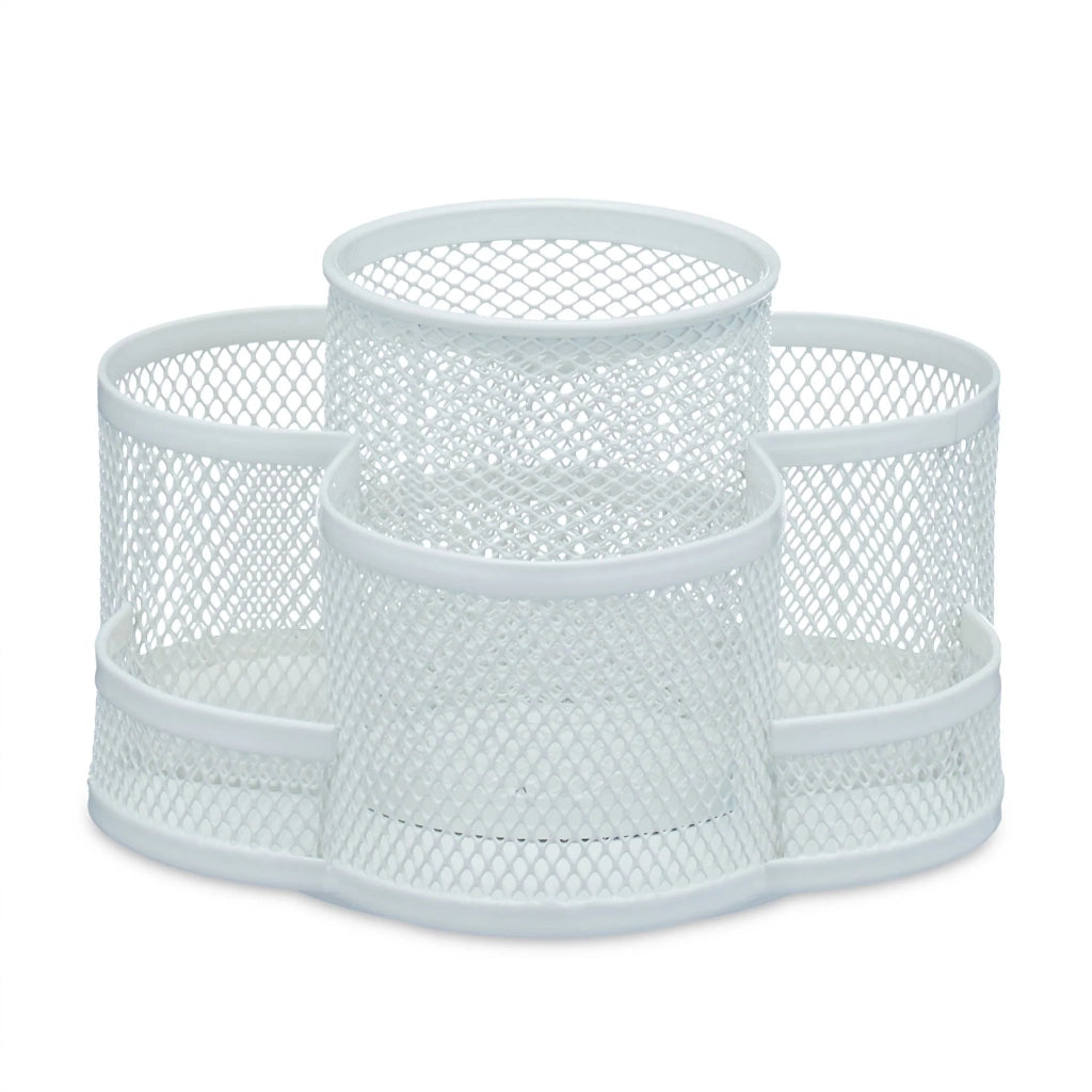 Organizer da scrivania girevole 7 scomparti design elegante 15 x 15 x 10 cm in metallo bianco 13_0012719