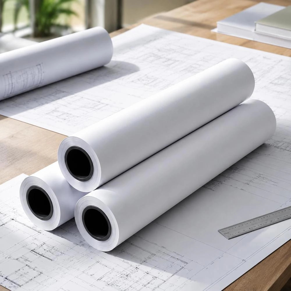 Large Format Plotter Paper 45.7 M X 609.6 Mm 4 Rolls CAD Bond Rolls With 50.8 Mm Core, Drawing Rolls For CAD Drawings, Technical Plans, GIS Maps And Architectural Designs