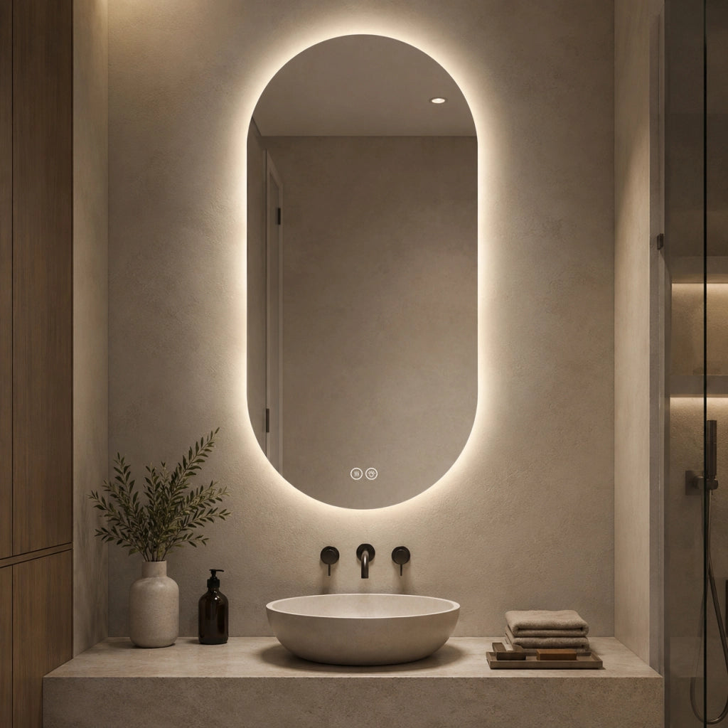Specchio bagno led 60x120 cm rettangolare con antiappannamento; vetro temperato 5mm; luce dimmerabile 3 colori; argento
