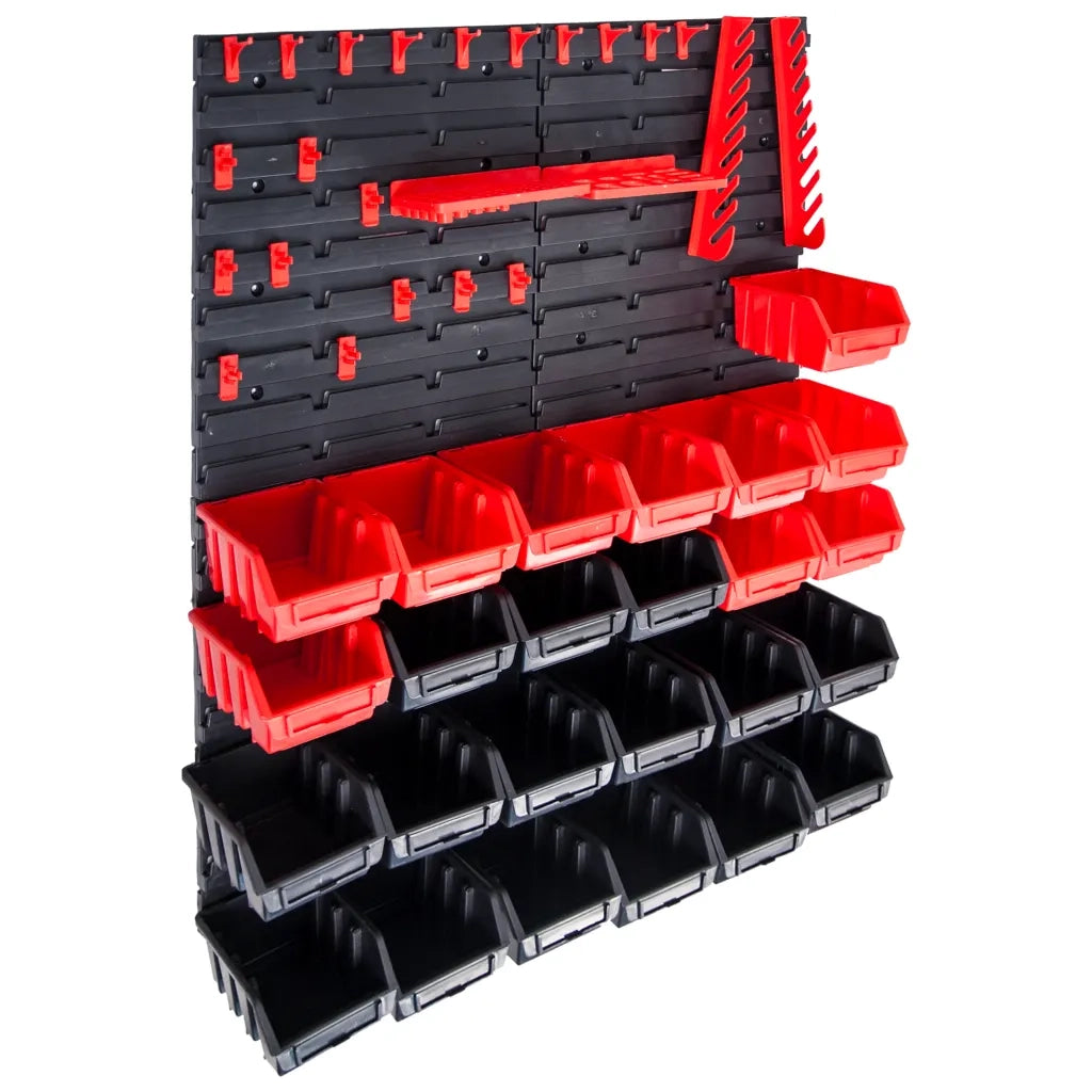 Kit Contenitori 29 pz con Pannelli a Parete Rosso e Nero 146283
