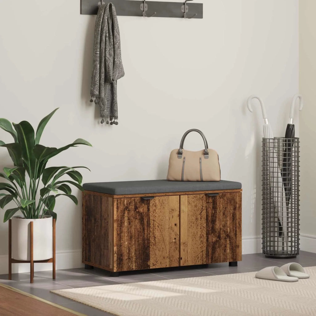 Panca per ingresso con cuscino Legno vecchio 80 x 38 x 46 cm 891486