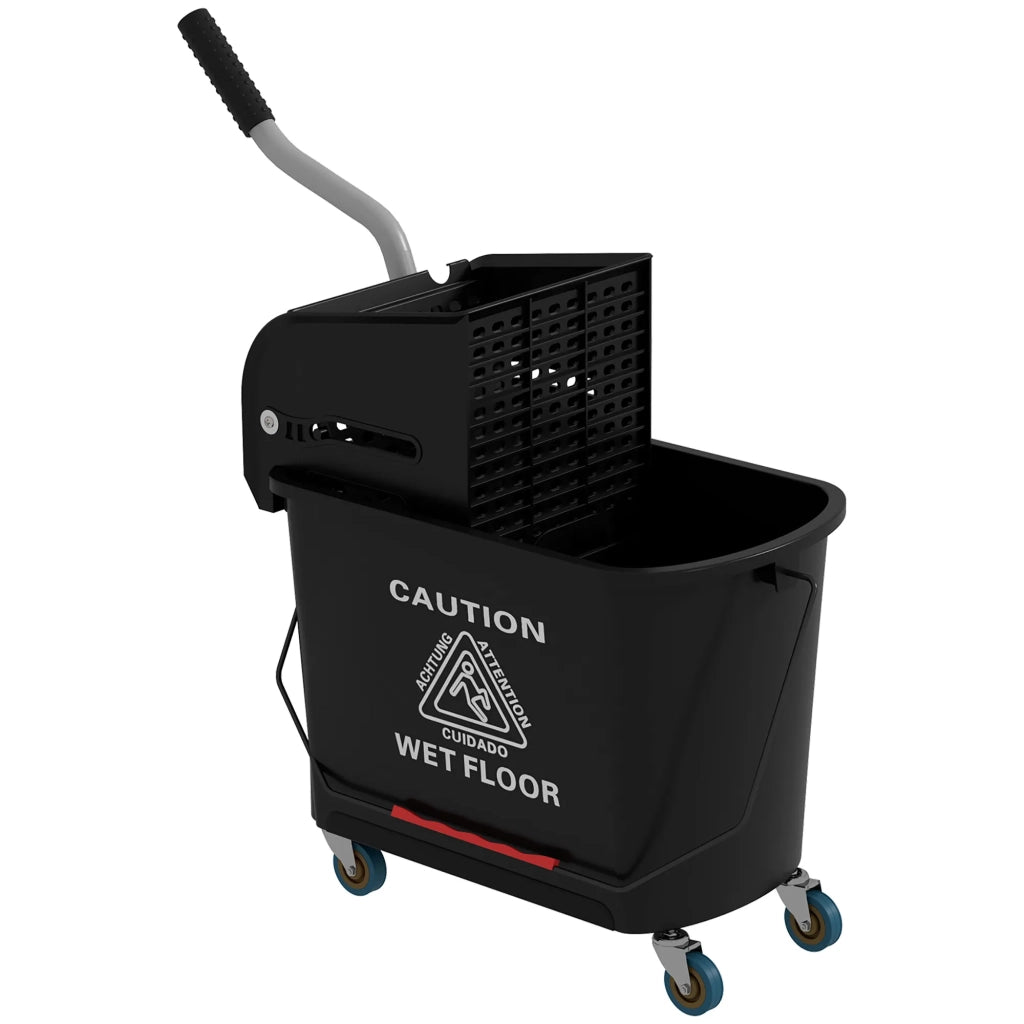 Carrello per le pulizie con secchio da 20 L, pressa e 2 scomparti, nero