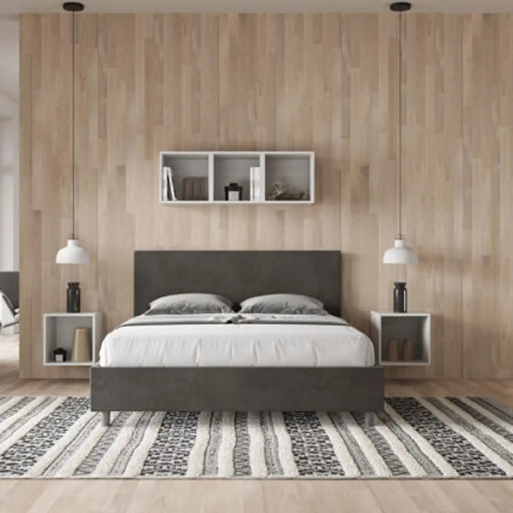 Letto matrimoniale senza rete imbottito 160x200 microfibra grigio Adele