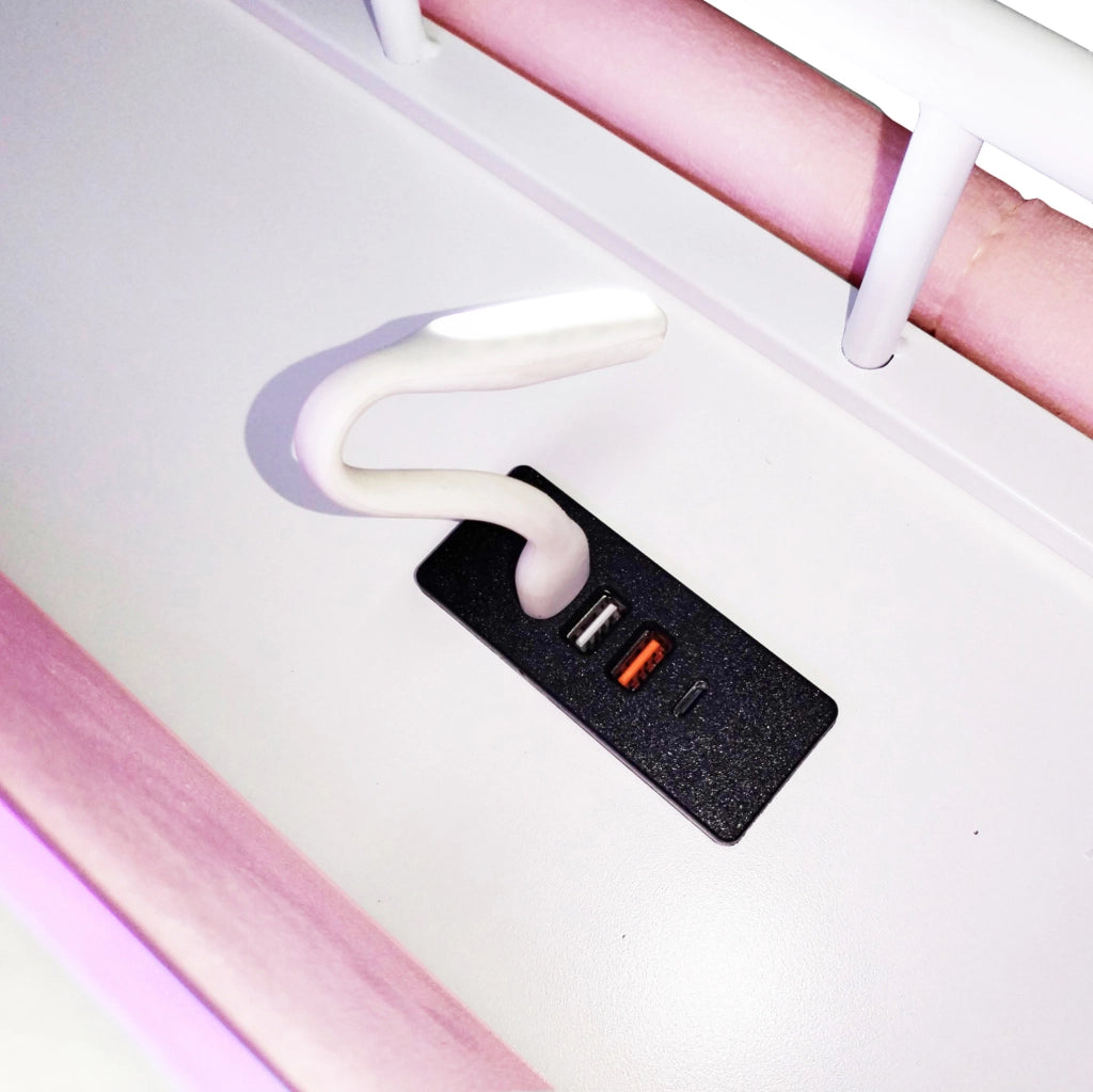 Letto imbottito per bambini con LED, USB e contenitore salvaspazio