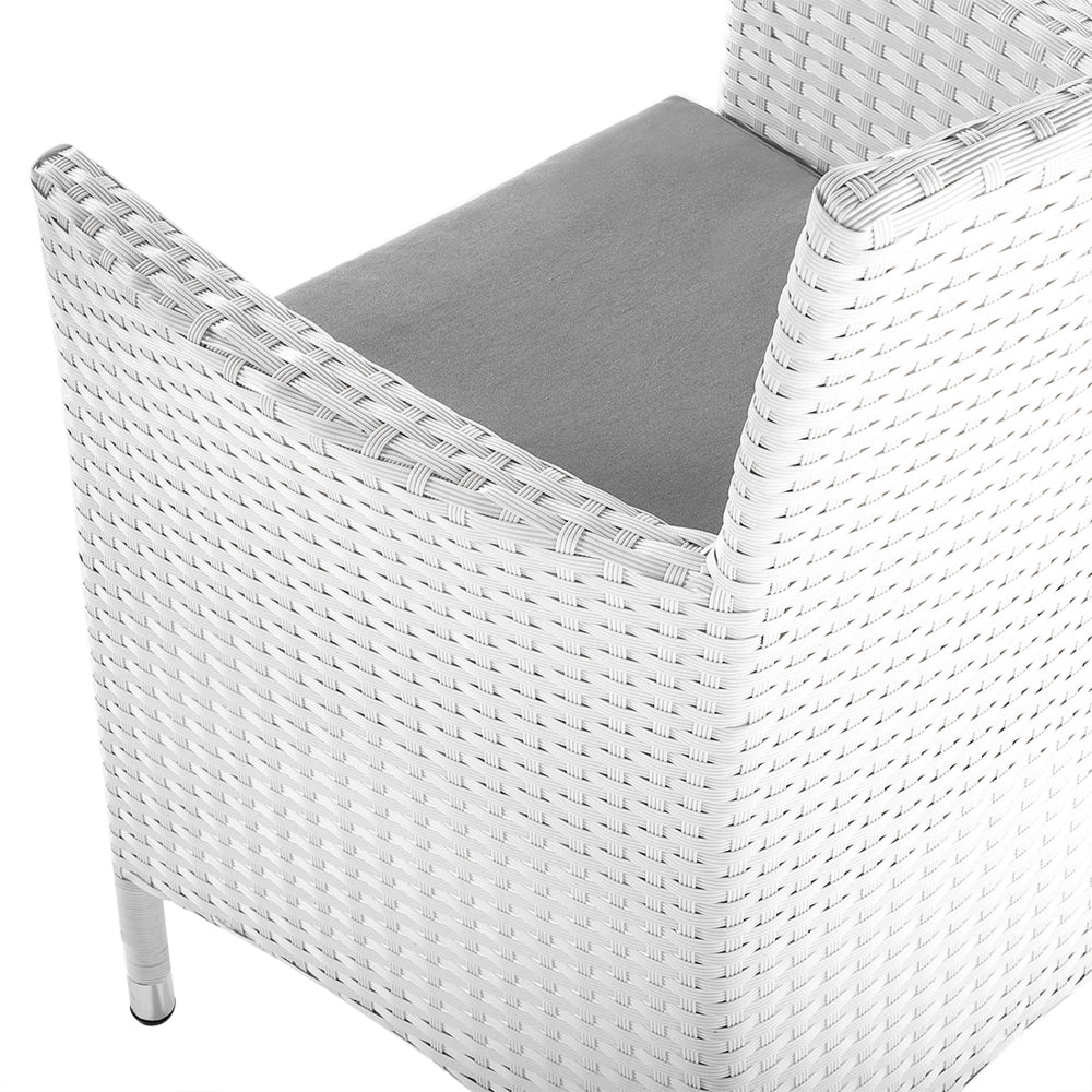 Set da Pranzo da Giardino con Tavolo e 8 Sedie con Cuscini in Simil Rattan Bianco