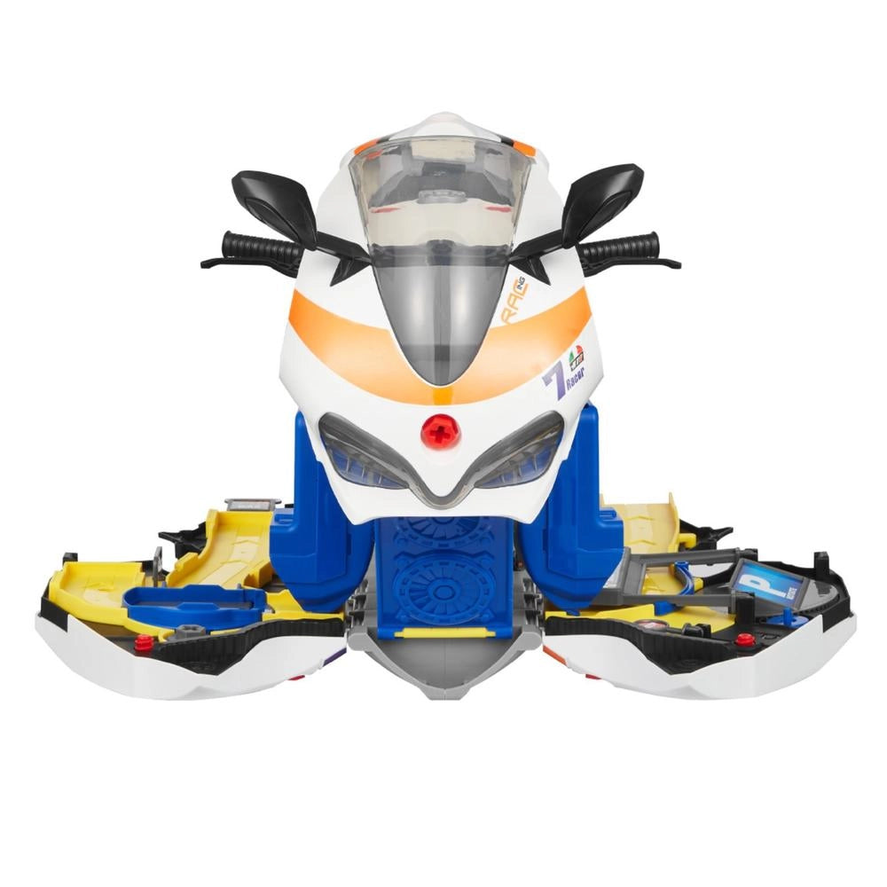 Giocattolo Motore Moto 25 Pezzi Parti Rimovibili Luci Suoni Guida Pista Officina Meccanica Bambini Giallo