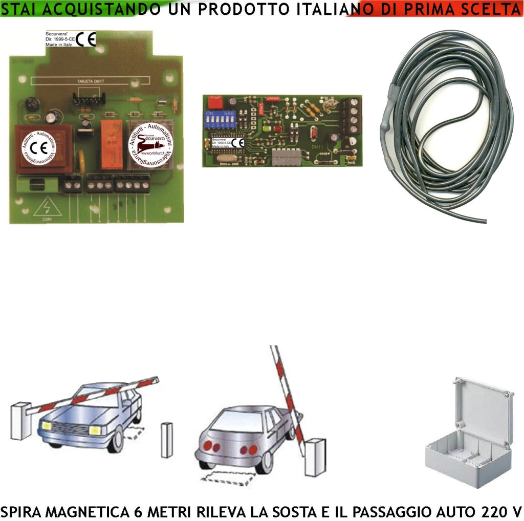 Rilevatore Passaggio e Sosta Autoveicoli Spira Magnetica Interrata 6 Metri Alimentazione 230 V 50 Hz Comando Semaforo Accesso Sicuro Automatismo Barra Cancello