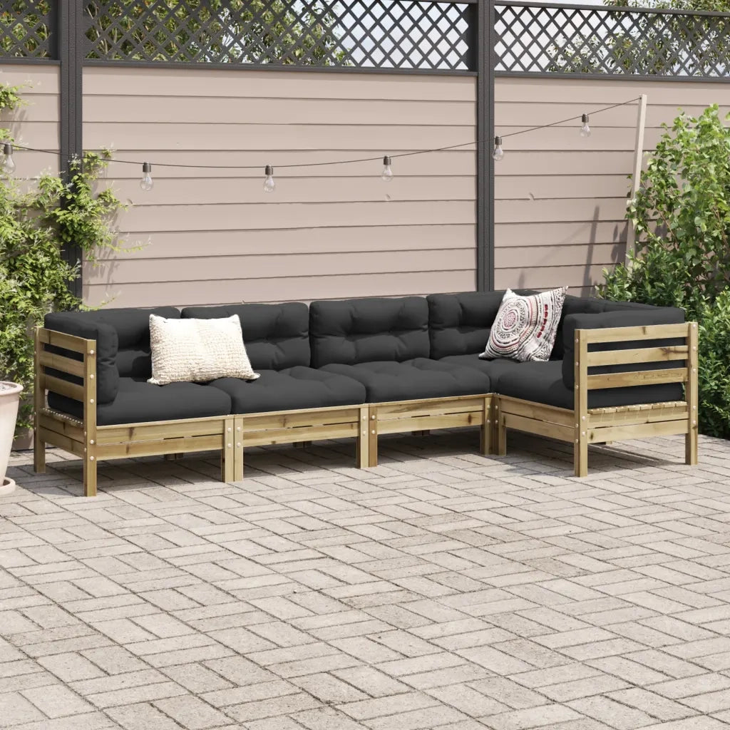 Set Divani da Giardino 5pz con Cuscini Legno Impregnato di Pino