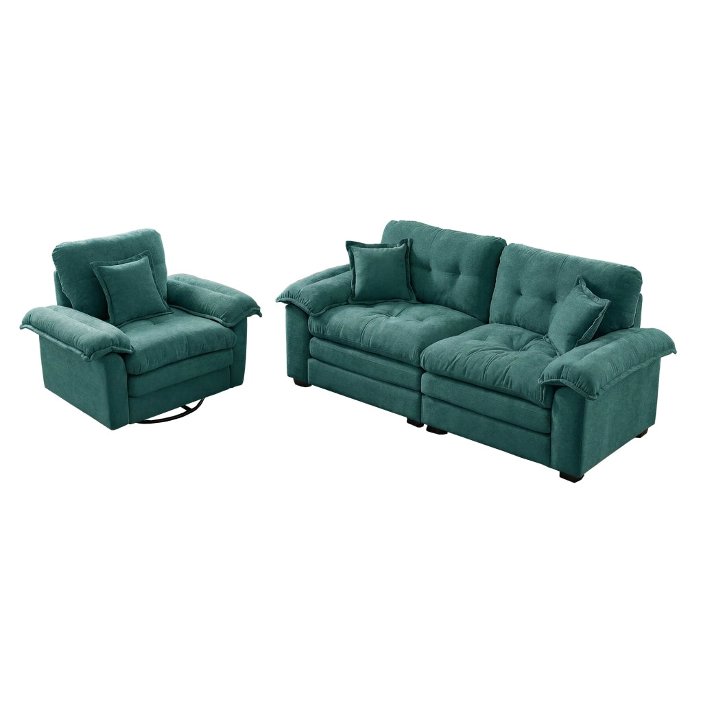 Set divani in chenille 2 pezzi: poltrona singola e divano a 2 posti con imbottitura a doppio strato e cuscini decorativi