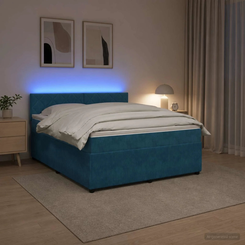 Letto box spring con materasso Blu 140 x 190 cm Velluto 3453147