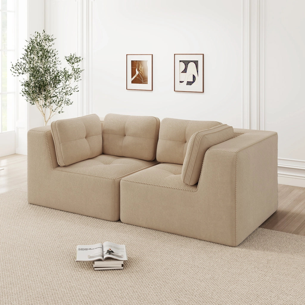 Divano Angolare Modulare 2 Posti ¨C Xylo ¨C Velluto a Coste, Beige