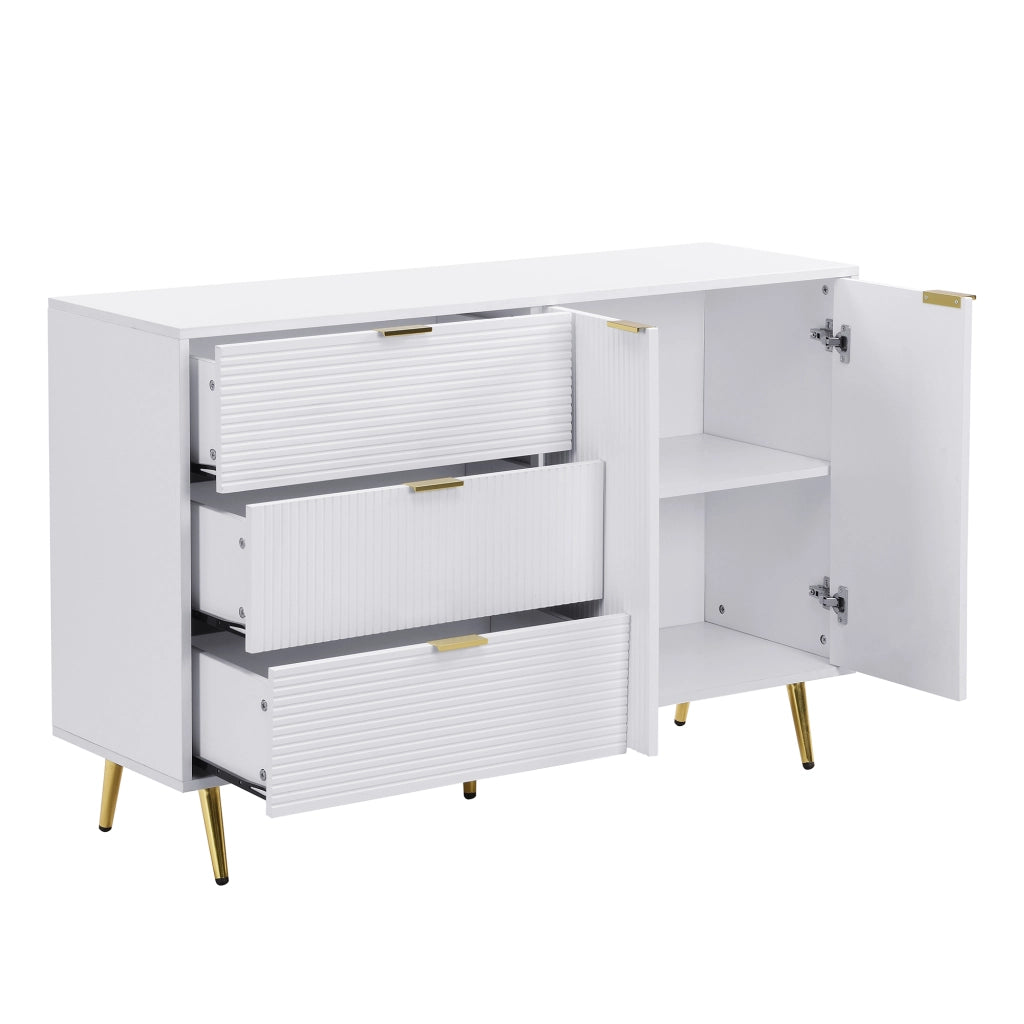 Sideboard moderno 120 x 38 x 80;5 cm in MDF bianco e oro con 3 cassetti e 2 ante