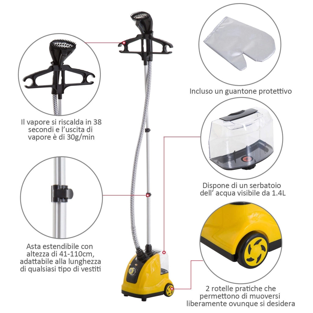 Stiratrice a Vapore Verticale Professionale 1.4L 1800W Giallo