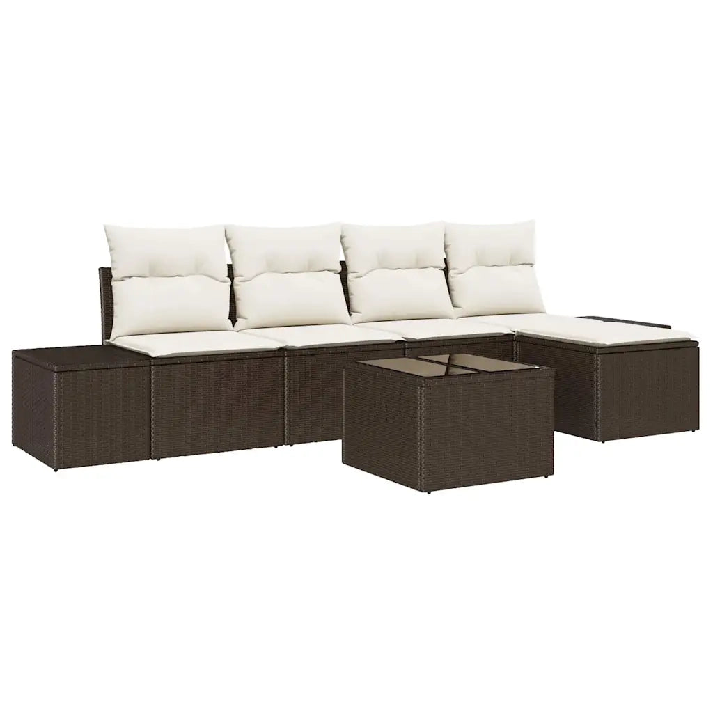 Set Divano da Giardino 5 pcs Marrone e Crema polyrattan 3355697