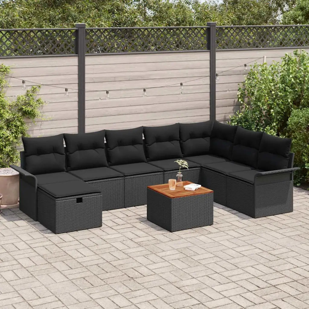 Set Divano da Giardino con cuscino 9 pcs Nero polyrattan 3359471