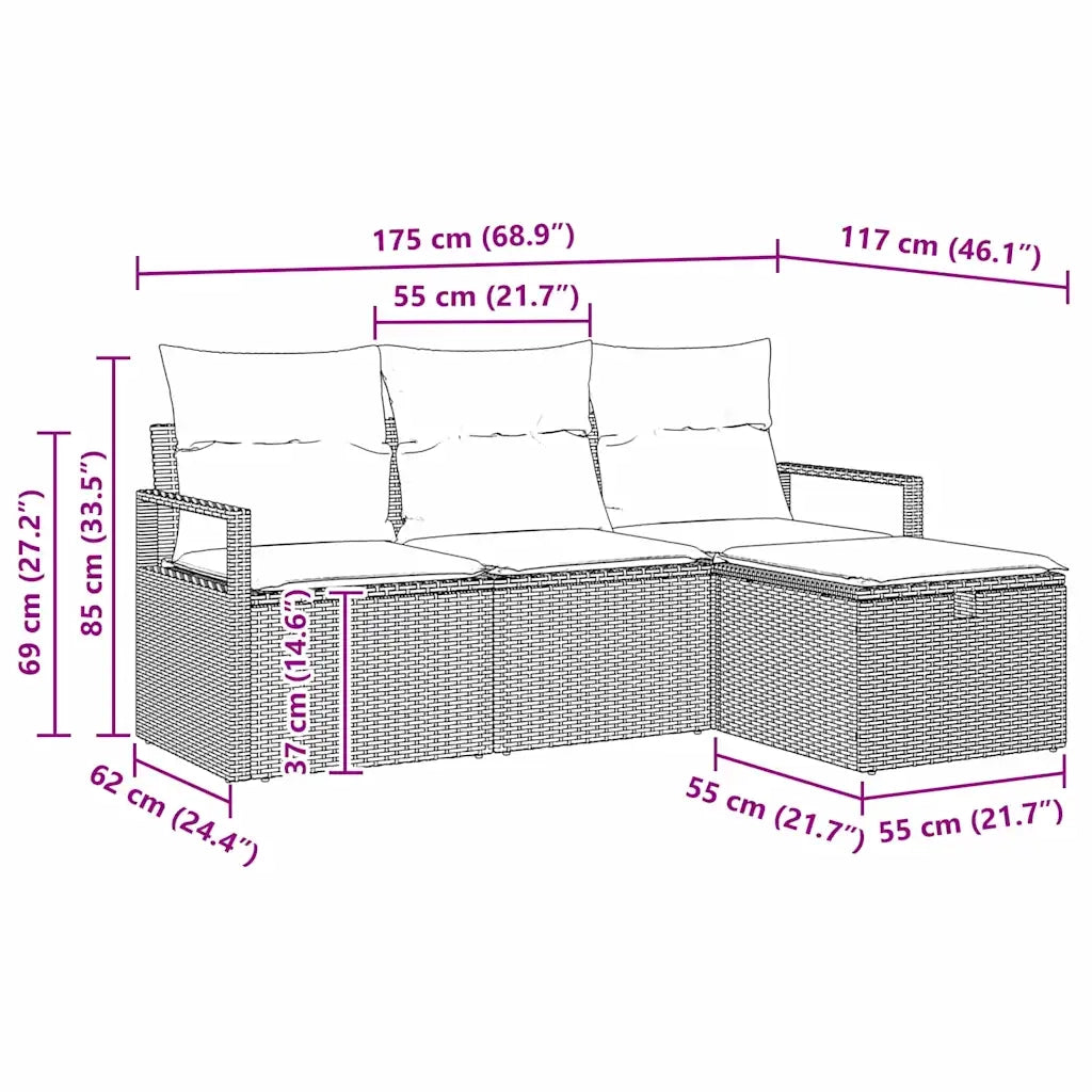 Set di divani con cuscino 4 pcs Nero polyrattan 3359152