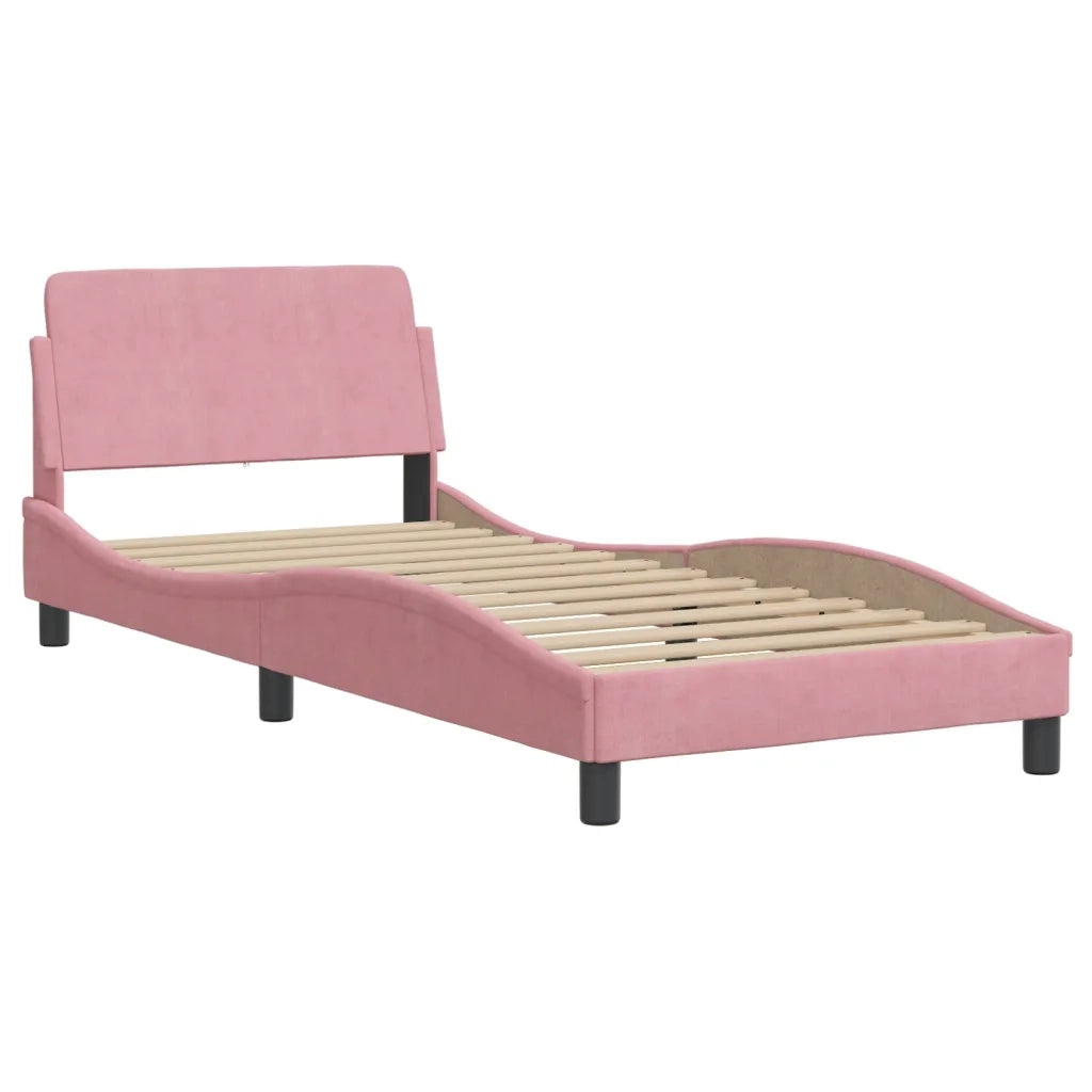 Letto con Materasso Dover Rosa 90x190 cm in Velluto 3208316