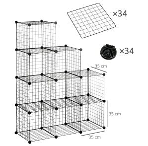 Scaffale modulare a cubi in metallo nero, 6 moduli, 35x35x35 cm, multiuso per casa e ufficio
