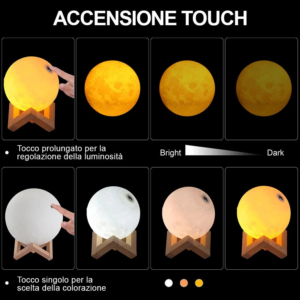 Lampada da Tavolo Sfera 20cm Luce LED RGB Touch e Batteria Ricaricabile USB