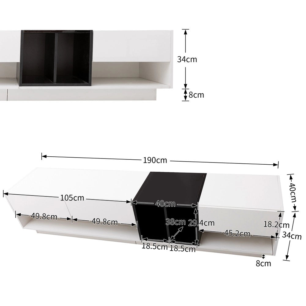 Mobile TV Lowboard ¨C Xylo ¨C Bianco Lucido e Nero, Cassetti, Ante