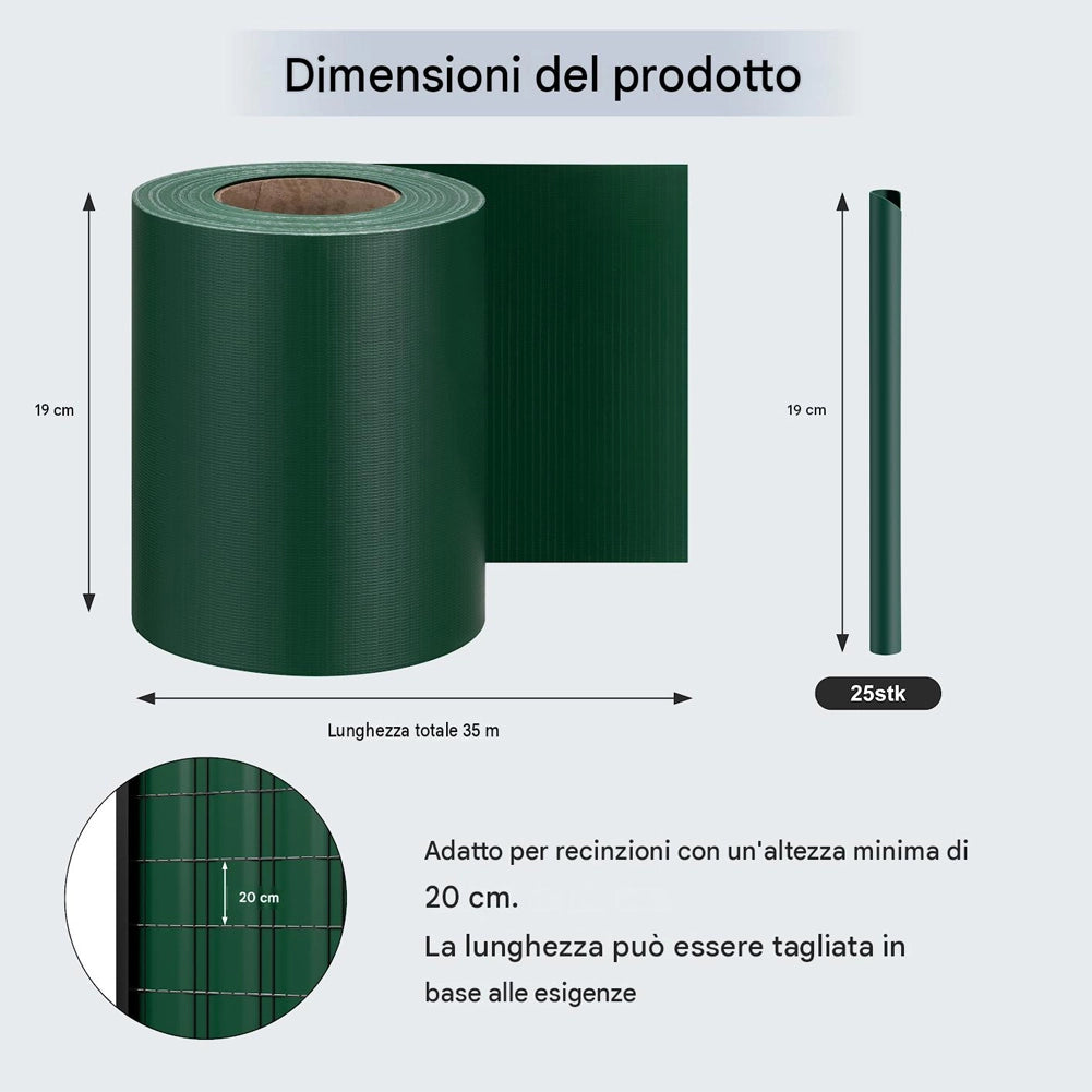 Frangivista in PVC Verde 19cmx35M Telo Oscurante 450gr/mq Anti Uv da Esterno