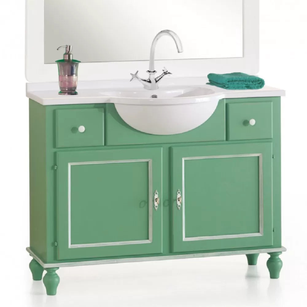 Mobile bagno in legno 2 porte e 2 cassetti verde salvia